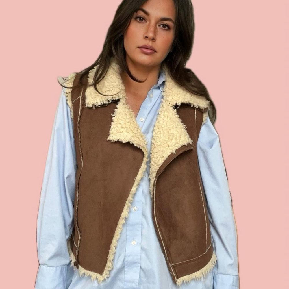 Faux Sheepskin Moto Vest – Size M